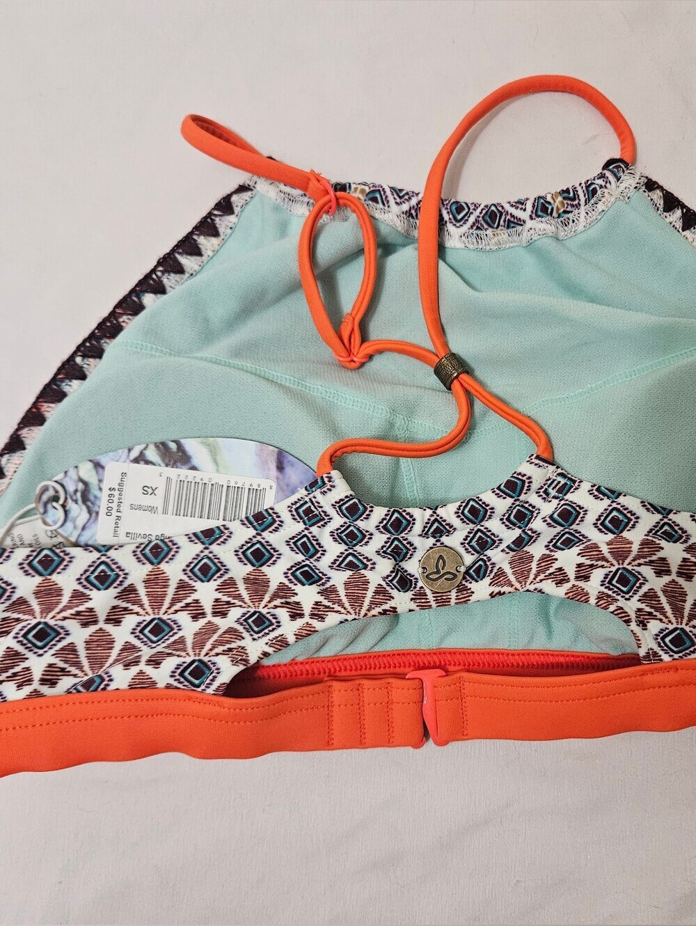 Prana Women's Orange Printed Adjustable Bikini Briana Top Swimwear Beach XS! - Picture 3 of 8